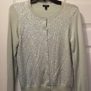 Talbots Sequin Cardigan Sweater Size Small Beaded Fabulous Mint Green
